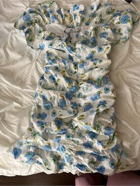 Zara White Dress with Blue Floral Print